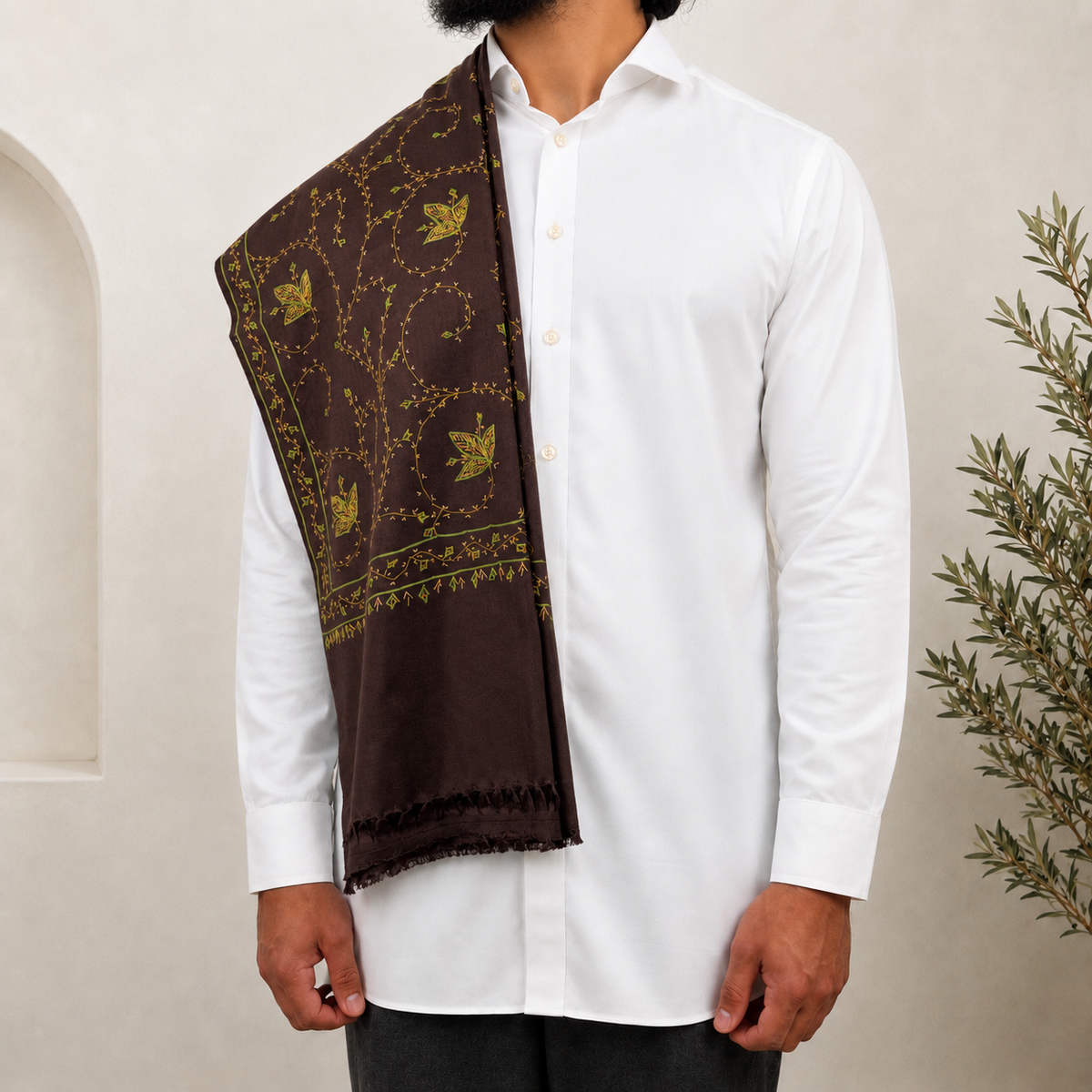 Brown Embroidered Shawls