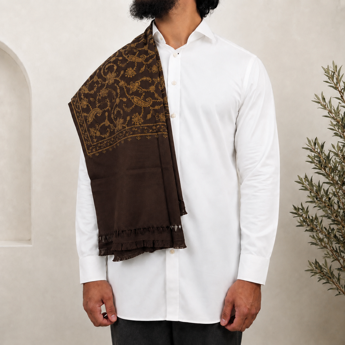 Brown Embroidered Shawls